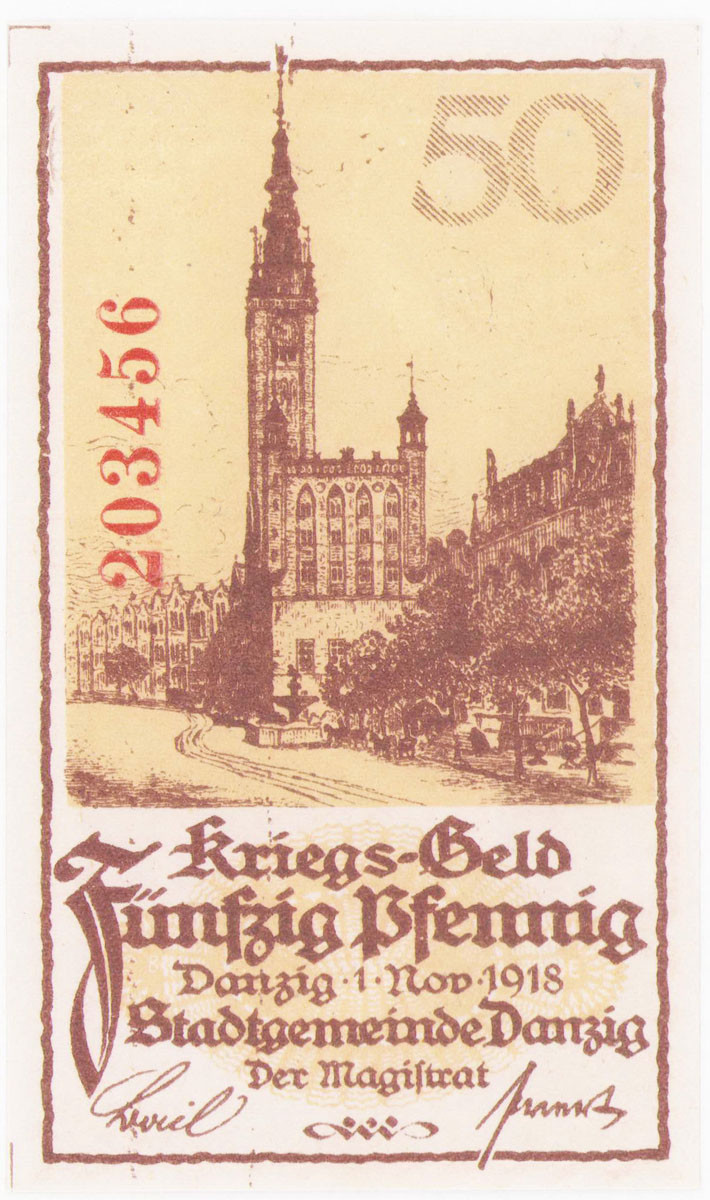 Prusy Zachodnie, Gdańsk - Pieniądz wojenny. 50 fenigów 1918 - PIĘKNE